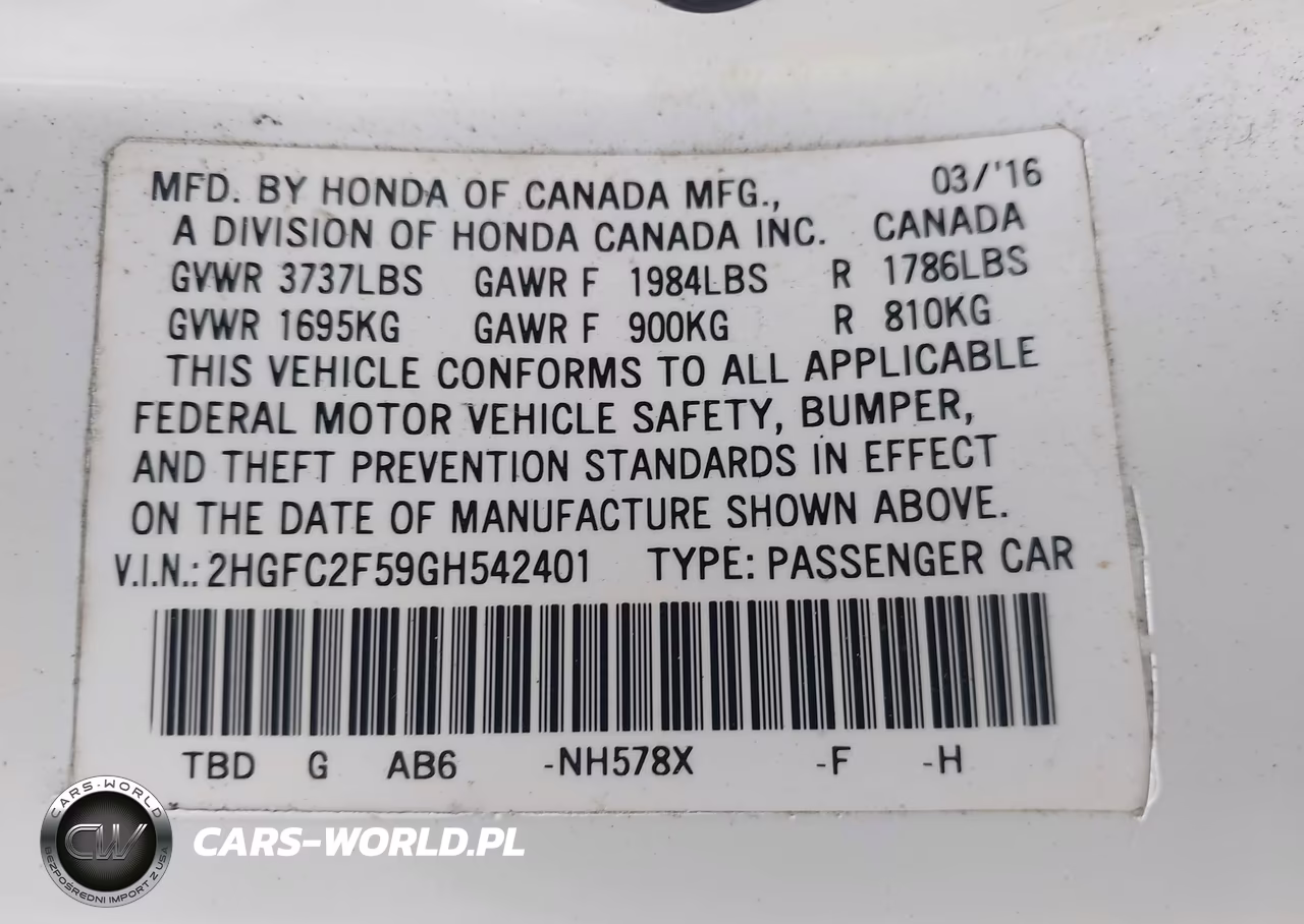 2016 Honda Civic Lx VIN:2HGFC2F59GH542401 - 9