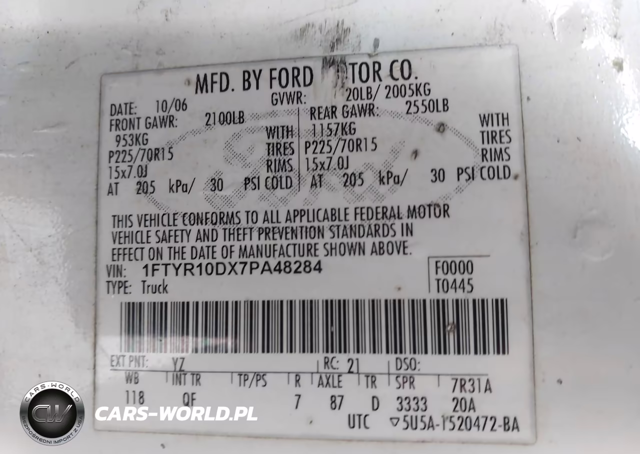2007 Ford Ranger Stx-Xl-Xlt VIN:1FTYR10DX7PA48284 - 9