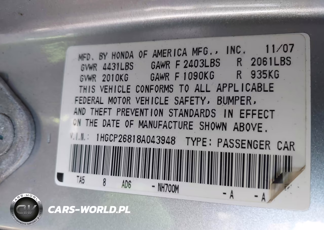 2008 Honda Accord 2.4 Ex-L VIN:1HGCP26818A043948 - 9