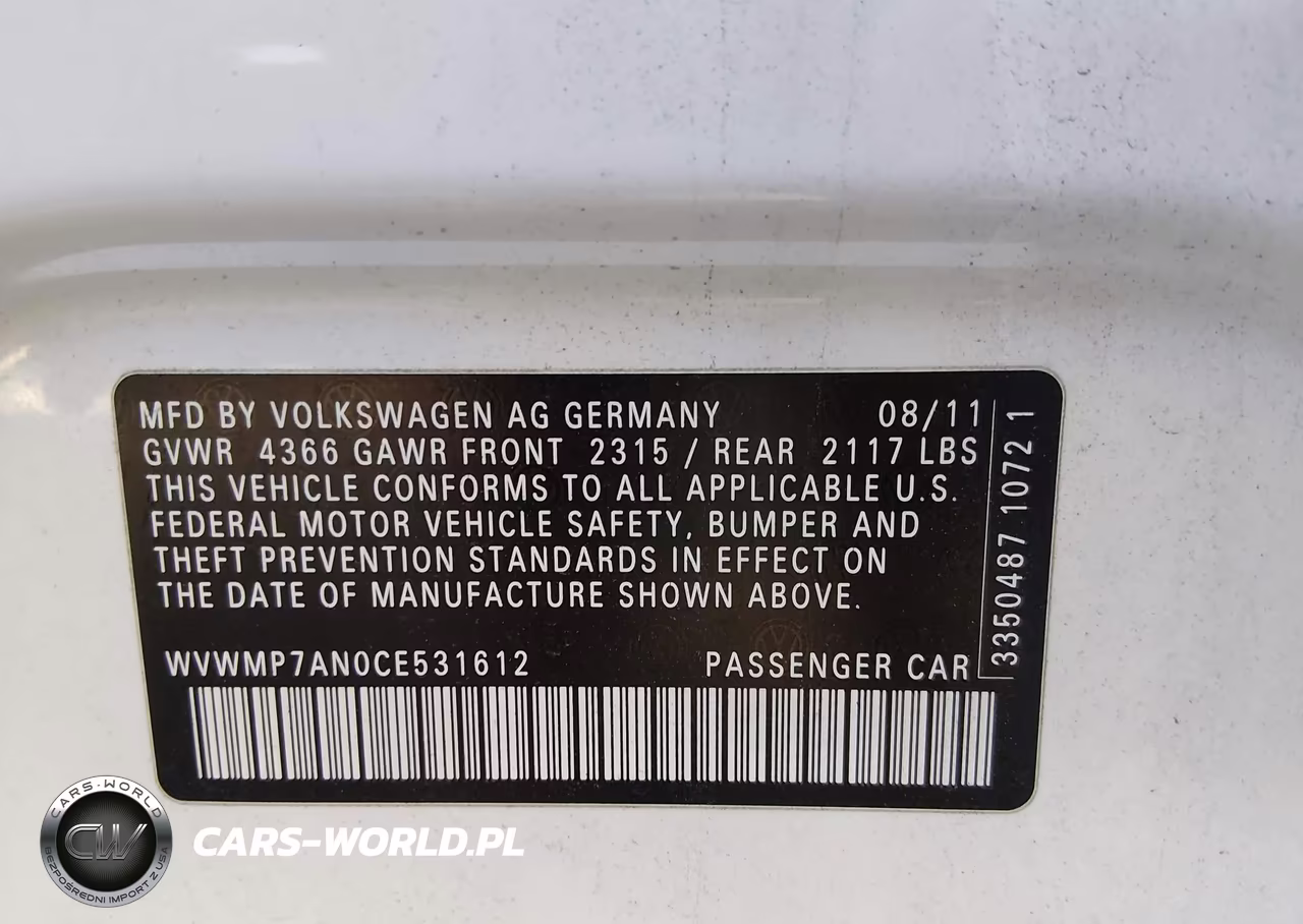 2012 Volkswagen Cc Sport VIN:WVWMP7AN0CE531612 - 9