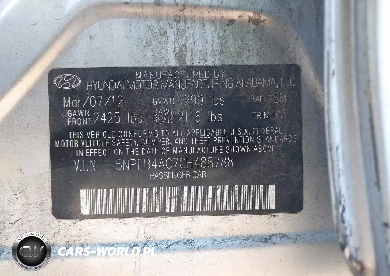 2012 Hyundai Sonata Gls VIN:5NPEB4AC7CH488788 - 9
