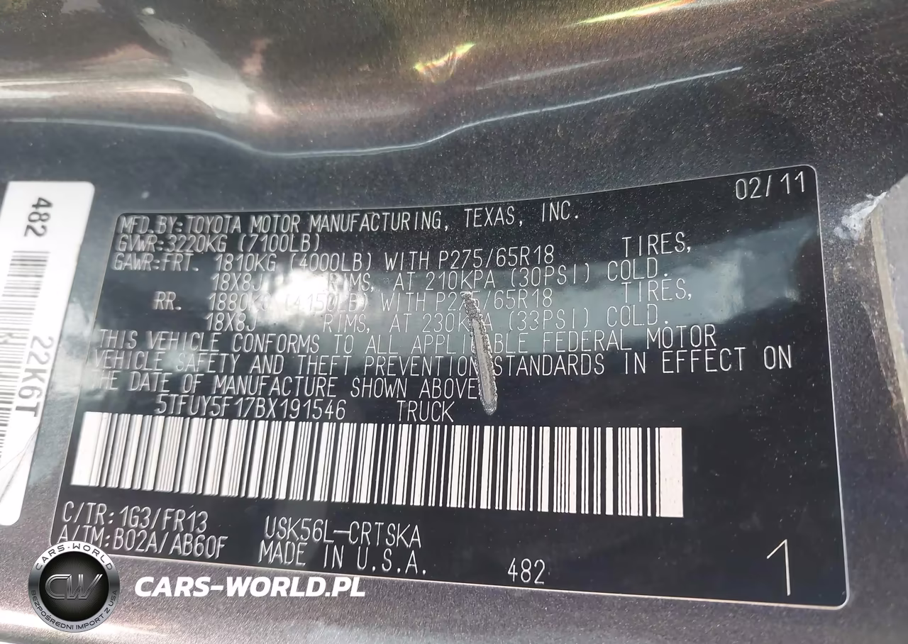 2011 Toyota Tundra Grade 5.7L V8 VIN:5TFUY5F17BX191546 - 9