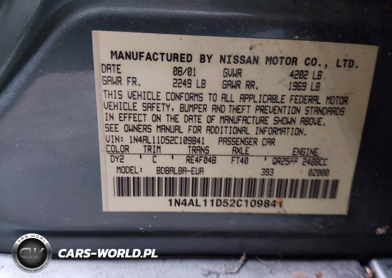 2002 Nissan Altima 2.5 S VIN:1N4AL11D52C109841 - 9