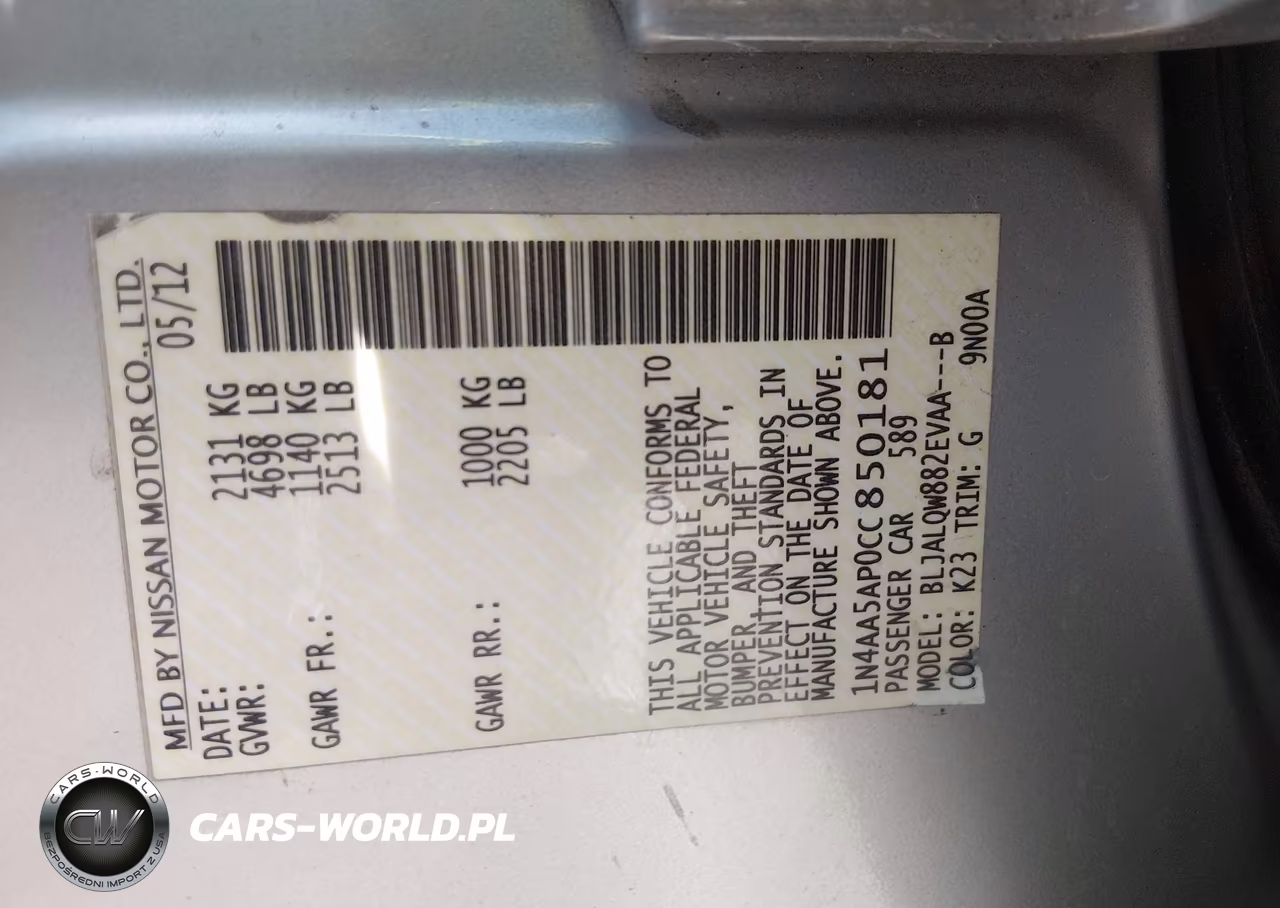 2012 Nissan Maxima 3.5 S VIN:1N4AA5AP0CC850181 - 9