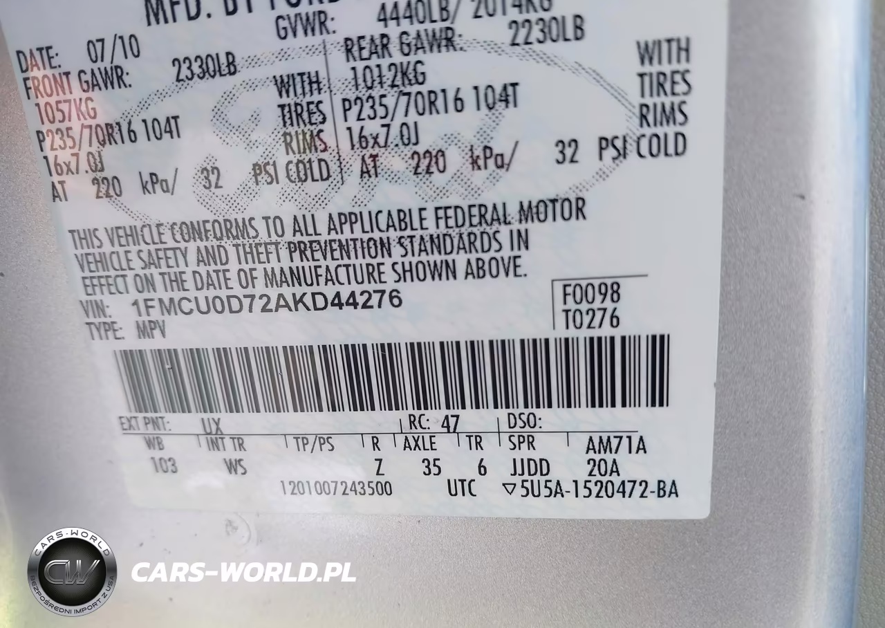 2010 Ford Escape Xlt VIN:1FMCU0D72AKD44276 - 9
