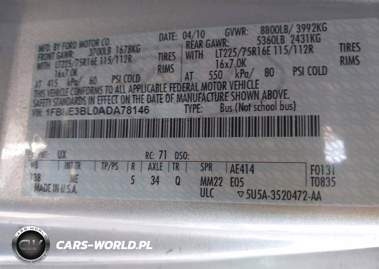 2010 Ford E-350 Super Duty Xl-Xlt VIN:1FBNE3BL0ADA78146 - 9
