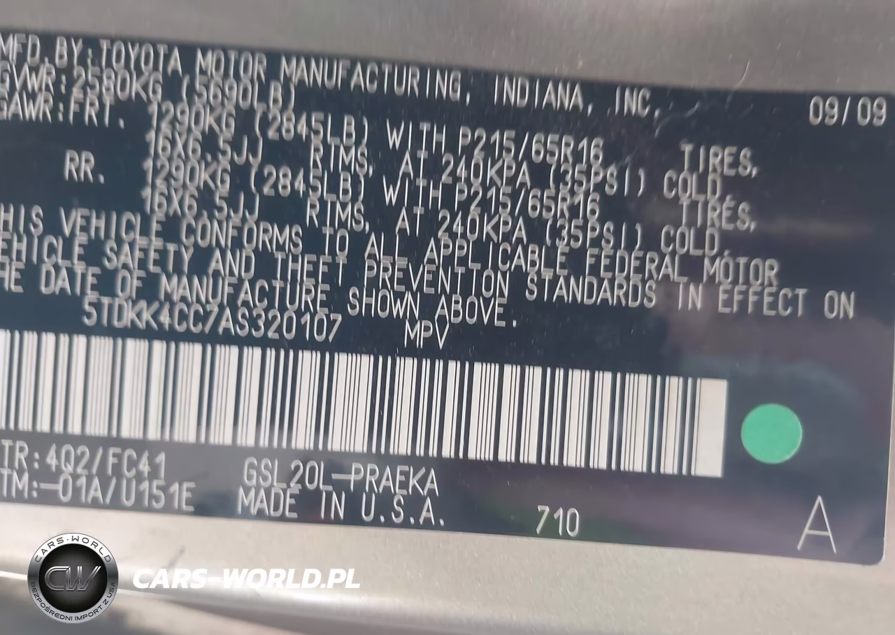 2010 Toyota Sienna Le VIN:5TDKK4CC7AS320107 - 9