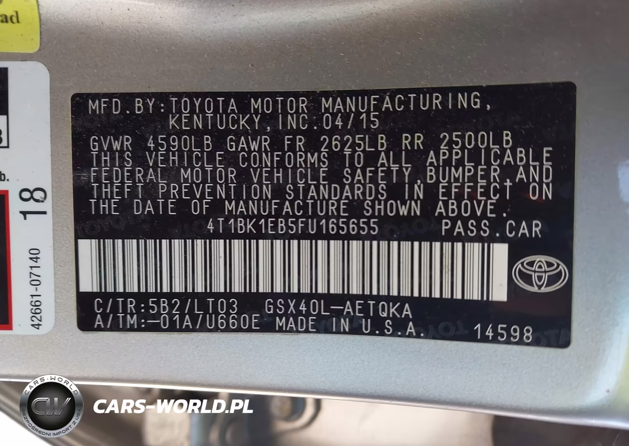 2015 Toyota Avalon Xle Touring VIN:4T1BK1EB5FU165655 - 9