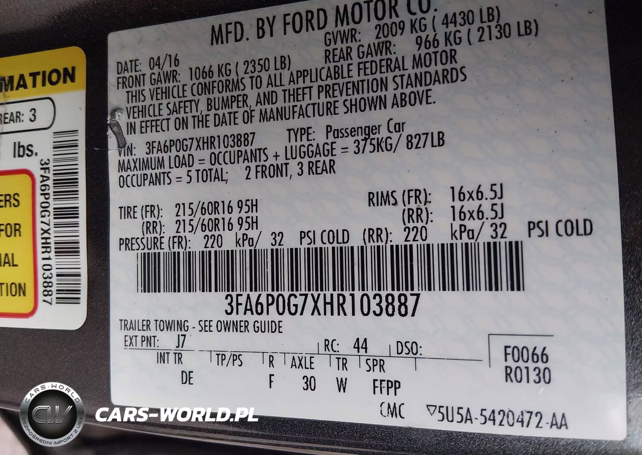 2017 Ford Fusion S VIN:3FA6P0G7XHR103887 - 9