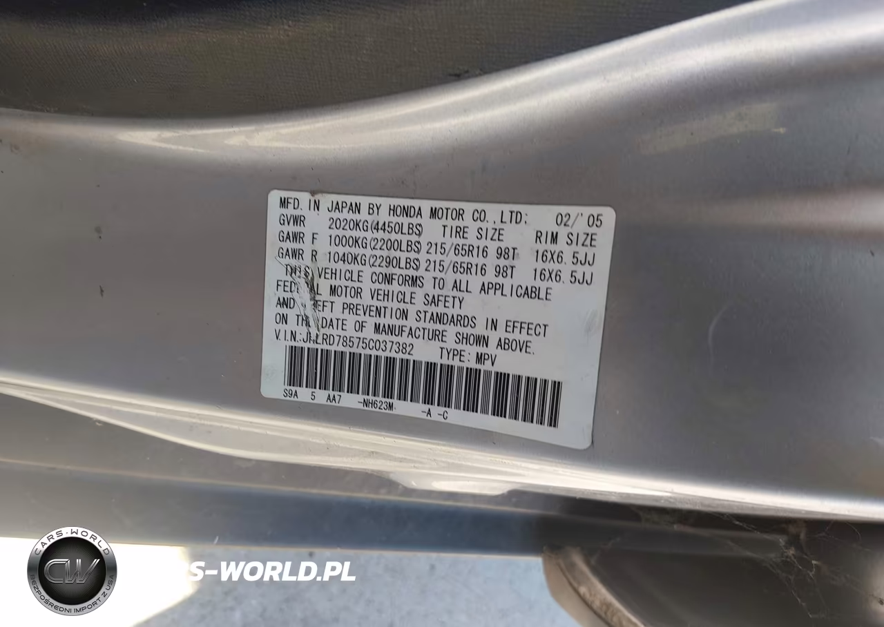2005 Honda Cr-V Lx VIN:JHLRD78575C037382 - 9