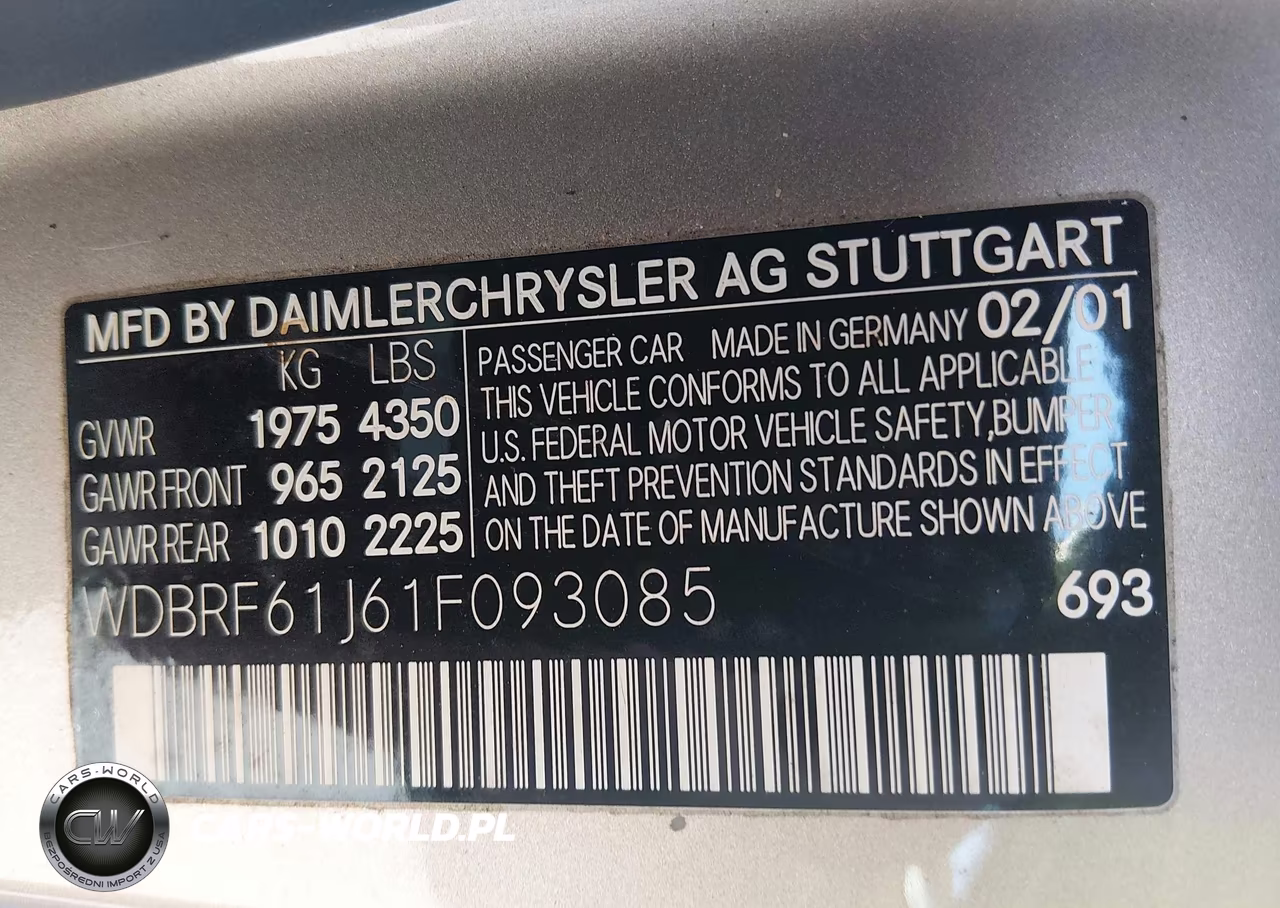 2001 Mercedes-Benz C 240 VIN:WDBRF61J61F093085 - 9