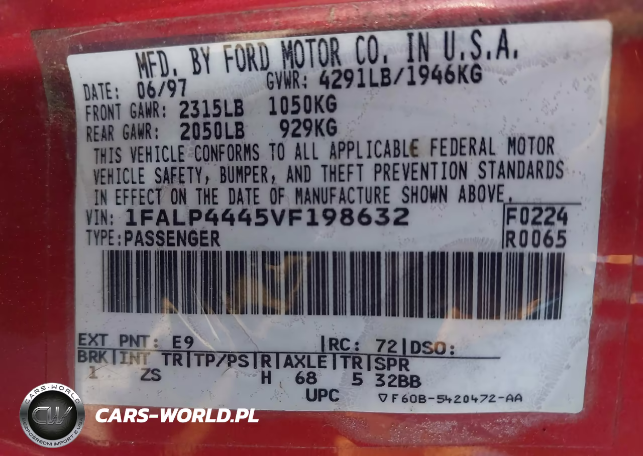 1997 Ford Mustang VIN:1FALP4445VF198632 - 9