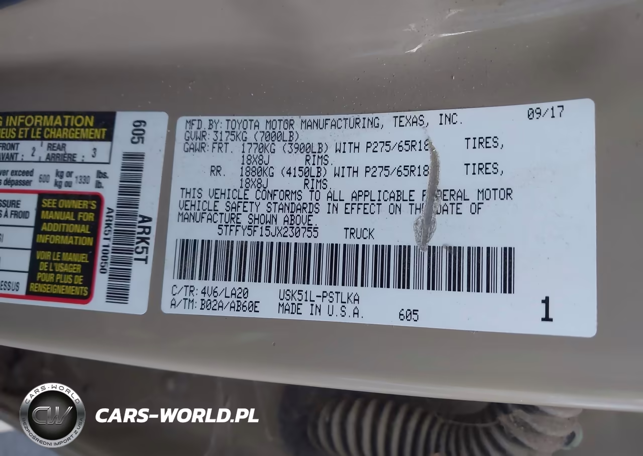 2018 Toyota Tundra Limited 5.7L V8 VIN:5TFFY5F15JX230755 - 9