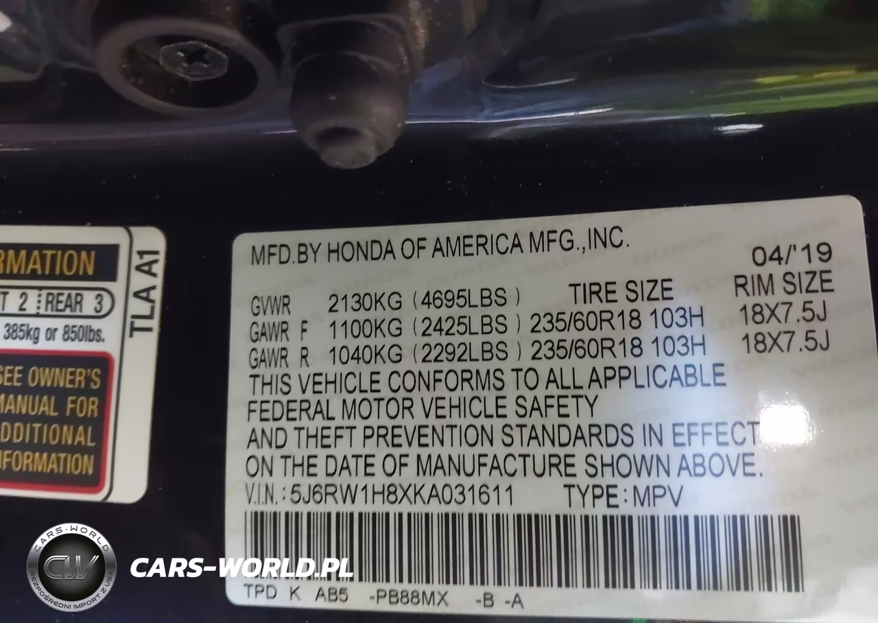 2019 Honda Cr-V Ex-L VIN:5J6RW1H8XKA031611 - 9