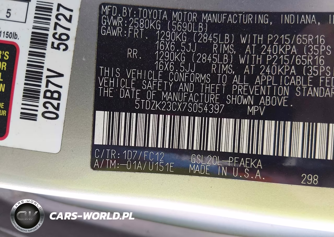 2007 Toyota Sienna Le VIN:5TDZK23CX7S054397 - 12