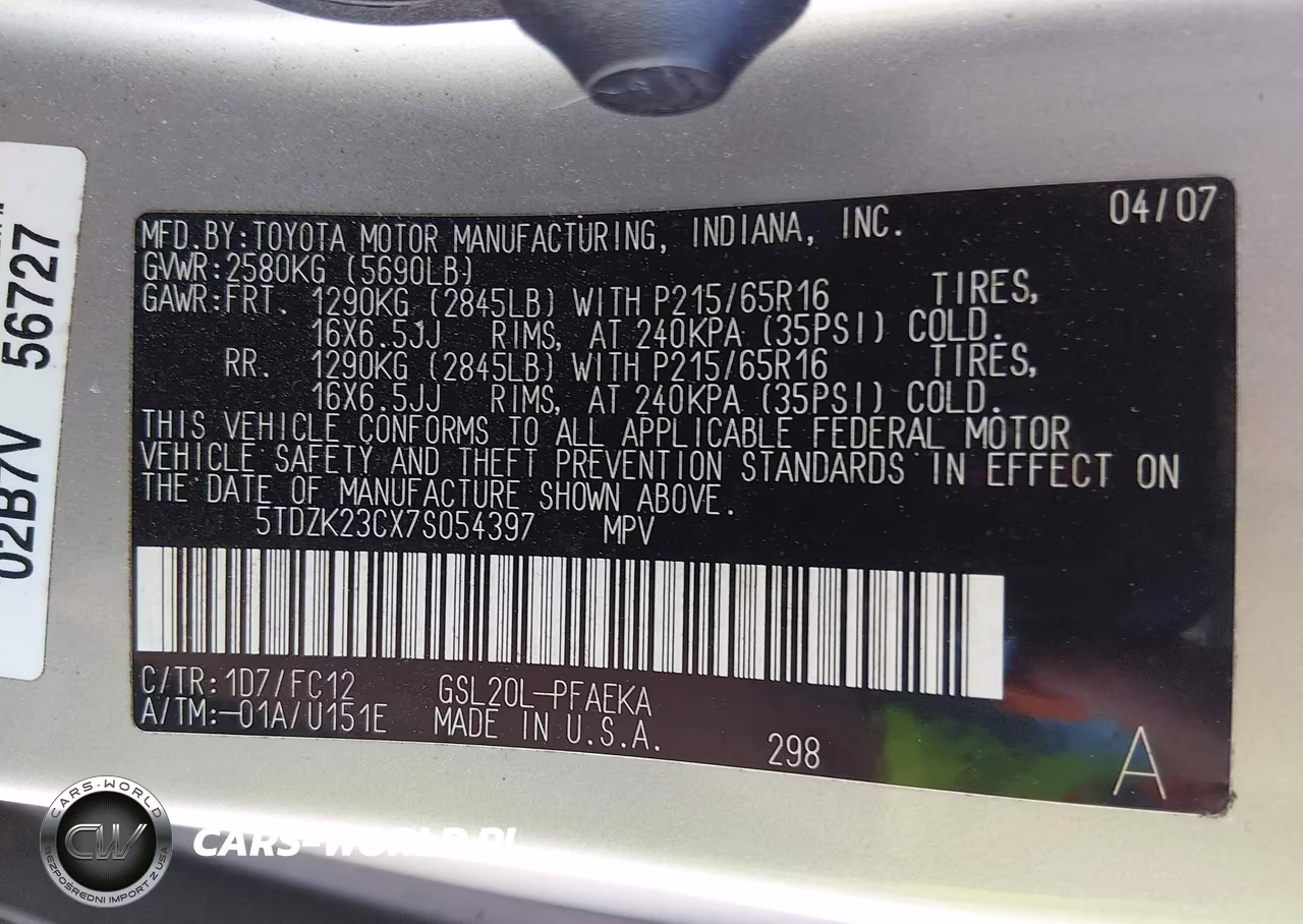 2007 Toyota Sienna Le VIN:5TDZK23CX7S054397 - 9