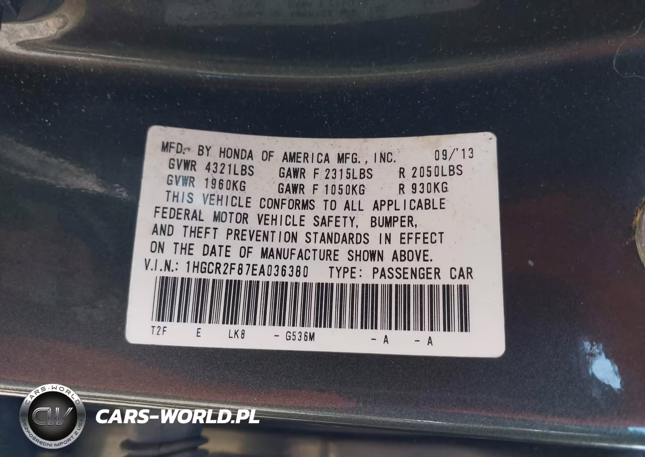 2014 Honda Accord Ex-L VIN:1HGCR2F87EA036380 - 9