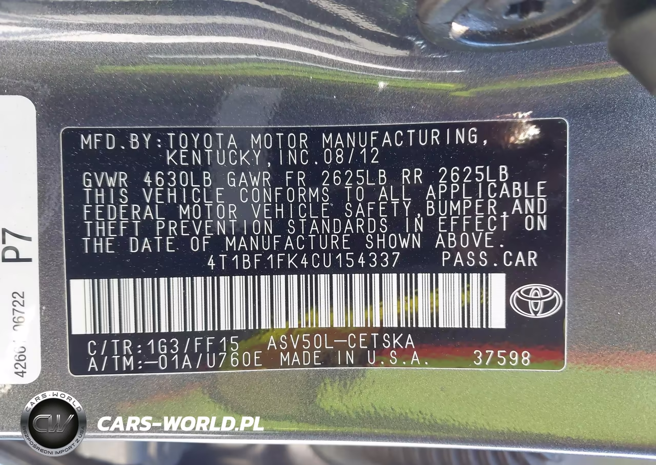 2012 Toyota Camry Se VIN:4T1BF1FK4CU154337 - 9
