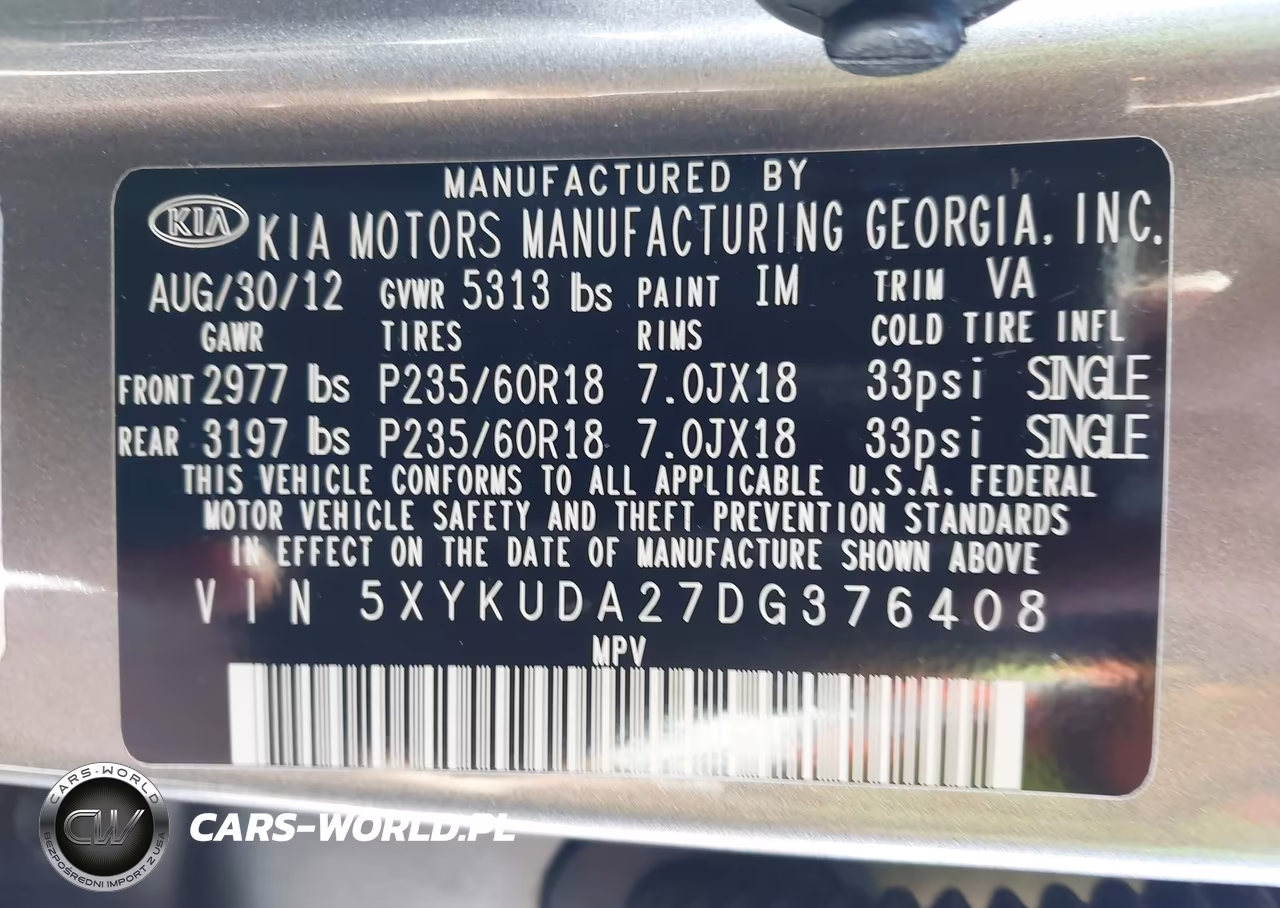 2013 Kia Sorento Ex V6 VIN:5XYKUDA27DG376408 - 9