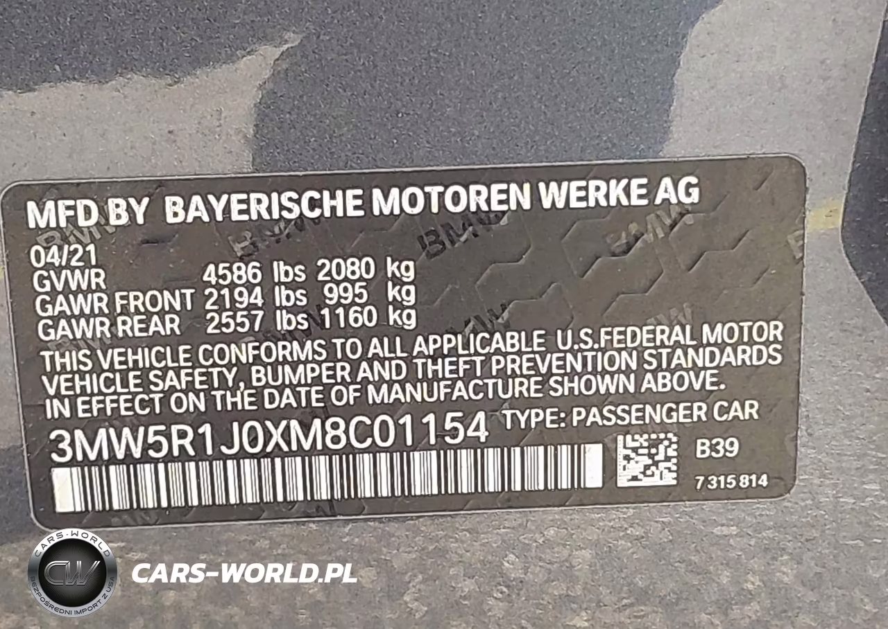 2021 BMW 330I VIN:3MW5R1J0XM8C01154 - 9