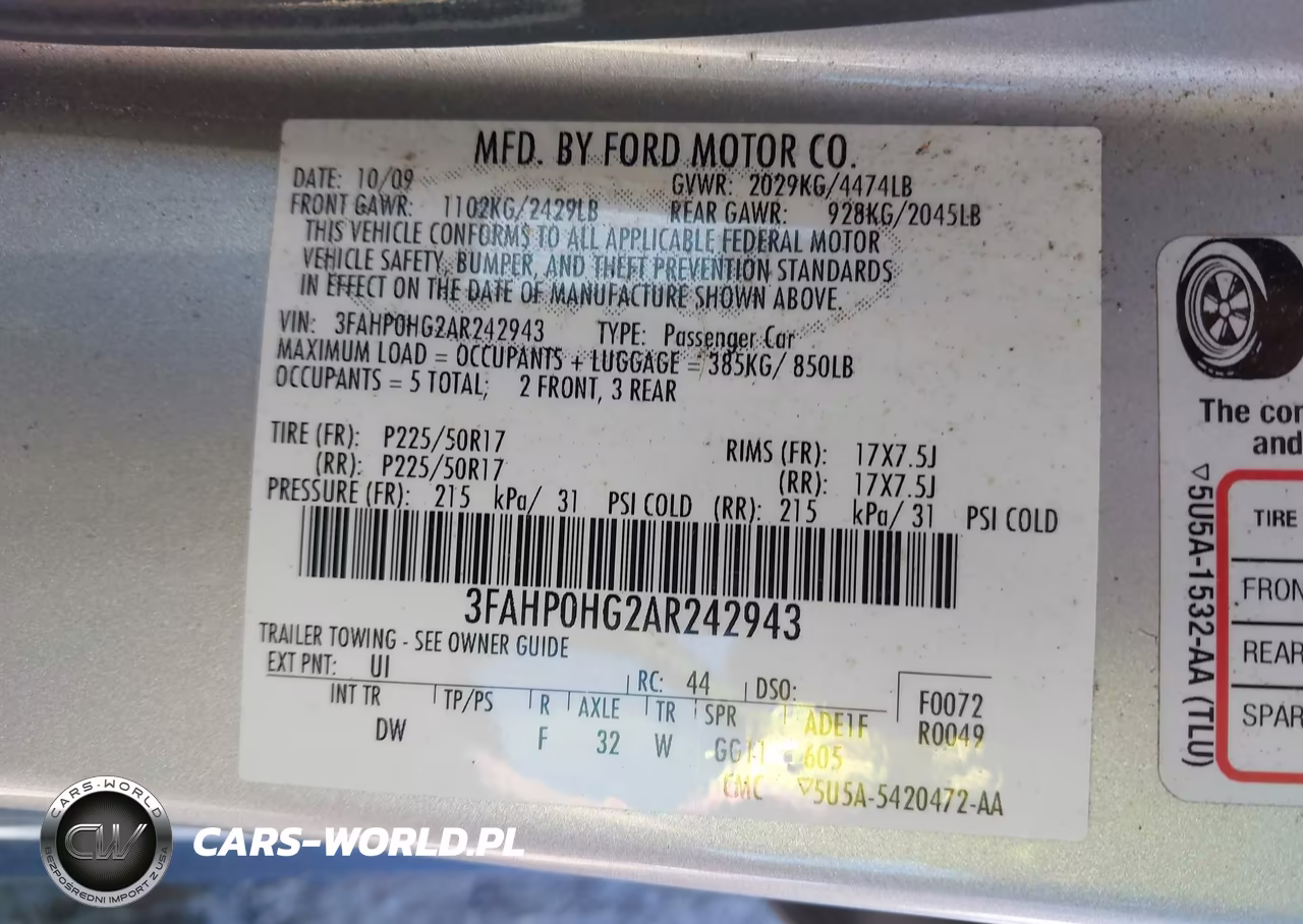 2010 Ford Fusion Se VIN:3FAHP0HG2AR242943 - 9