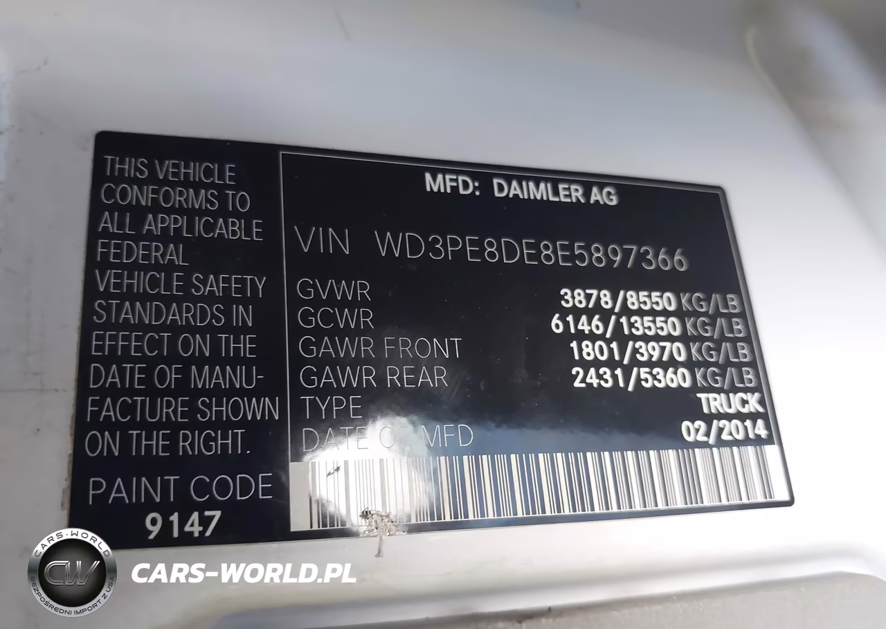 2014 Mercedes-Benz Sprinter 2500 High Roof VIN:WD3PE8DE8E5897366 - 9