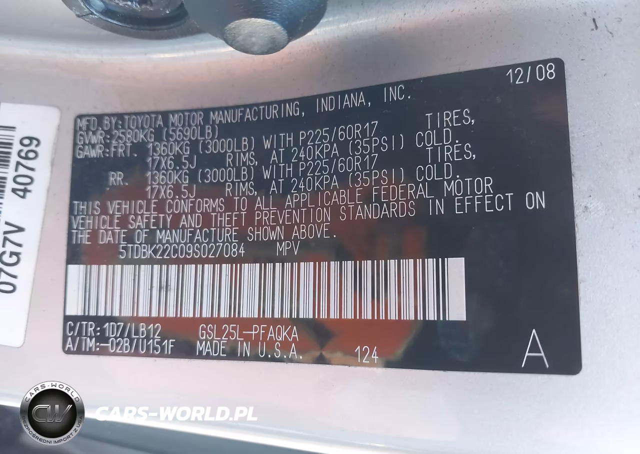 2009 Toyota Sienna Xle VIN:5TDBK22C09S027084 - 9