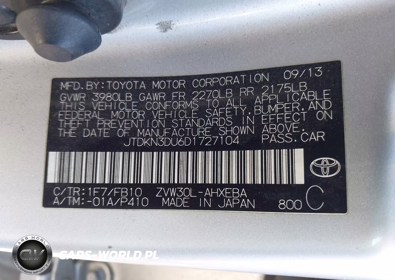 2013 Toyota Prius Two VIN:JTDKN3DU6D1727104 - 9