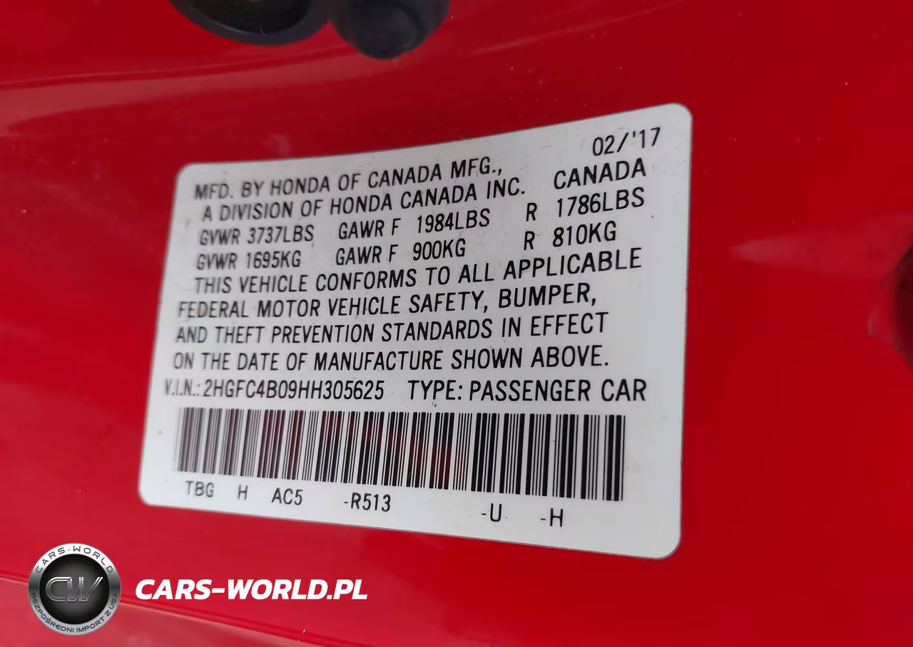2017 Honda Civic Lx-P VIN:2HGFC4B09HH305625 - 9