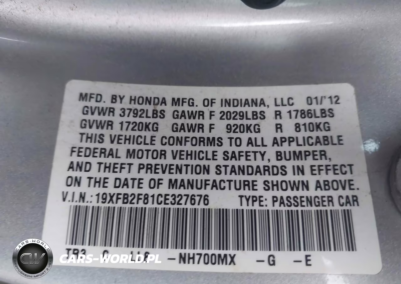 2012 Honda Civic Ex VIN:19XFB2F81CE327676 - 9