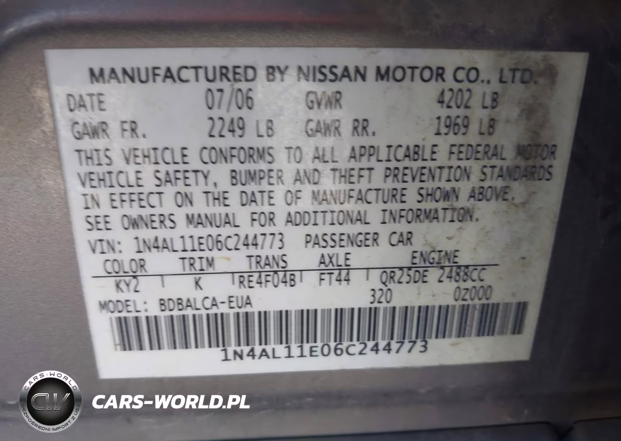 2006 Nissan Altima 2.5 S VIN:1N4AL11E06C244773 - 9