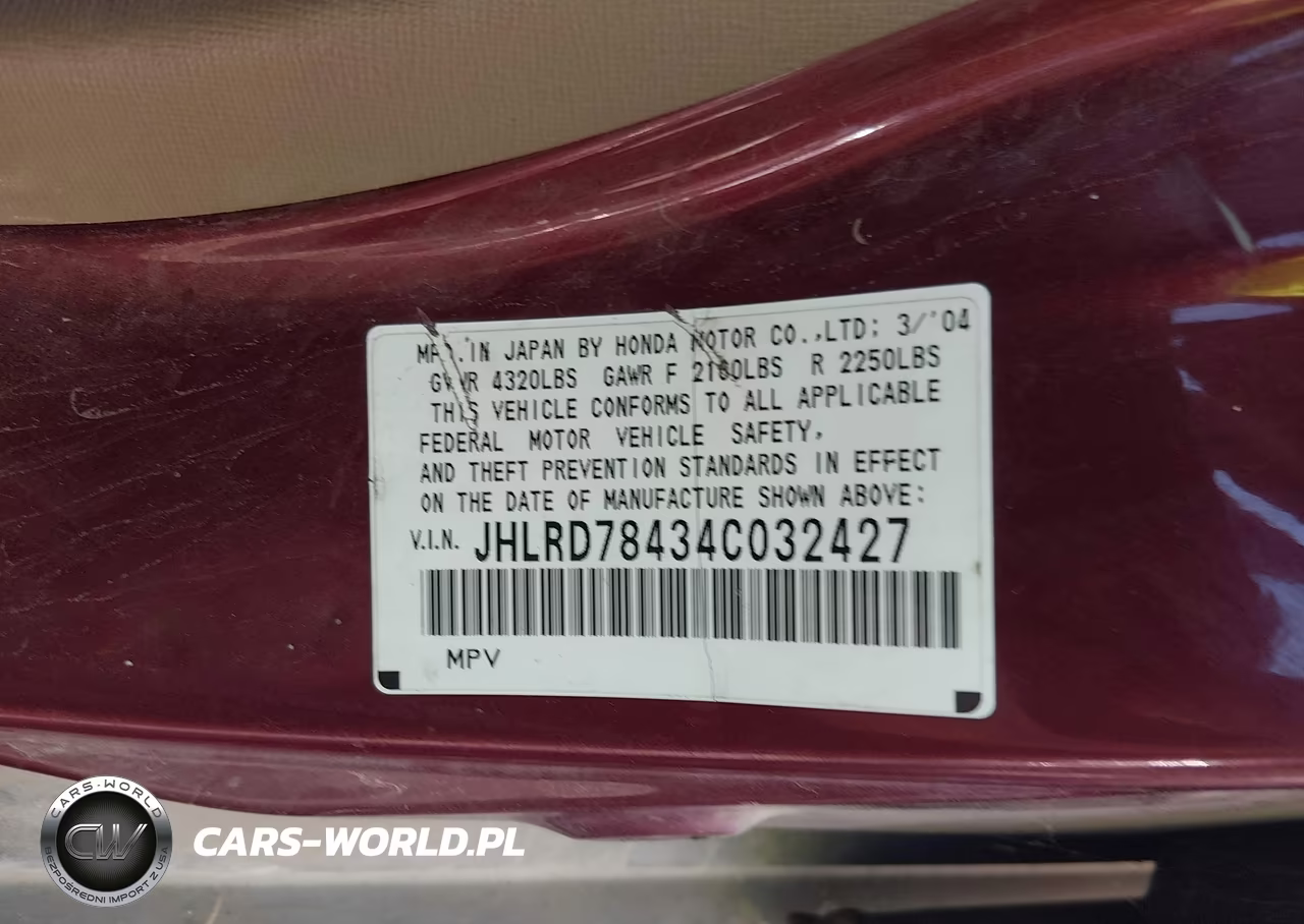 2004 Honda Cr-V Lx VIN:JHLRD78434C032427 - 9