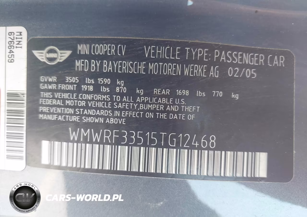 2005 Mini Cooper Convertible VIN:WMWRF33515TG12468 - 9