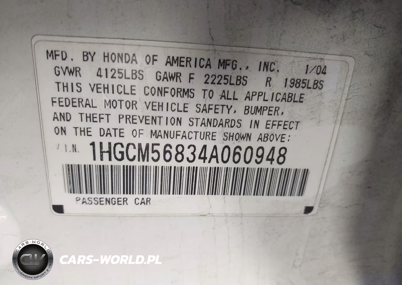 2004 Honda Accord 2.4 Ex VIN:1HGCM56834A060948 - 9
