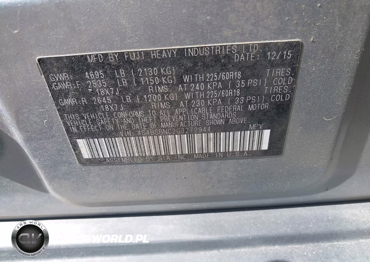 2016 Subaru Outback 2.5I Limited VIN:4S4BSBNC2G3272944 - 9