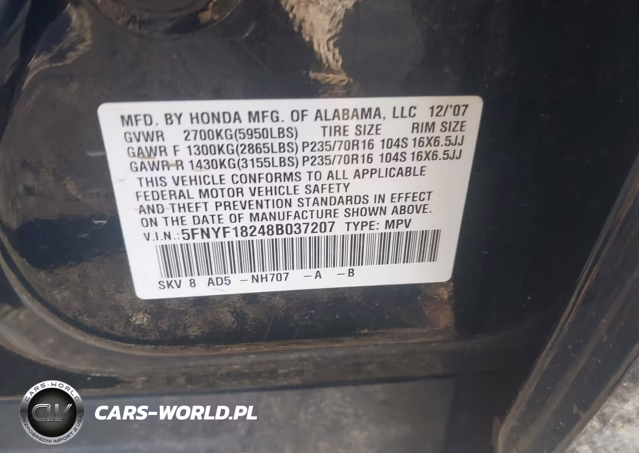2008 Honda Pilot Vp VIN:5FNYF18248B037207 - 9