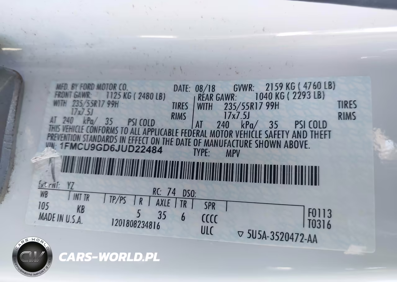 2018 Ford Escape Se VIN:1FMCU9GD6JUD22484 - 9