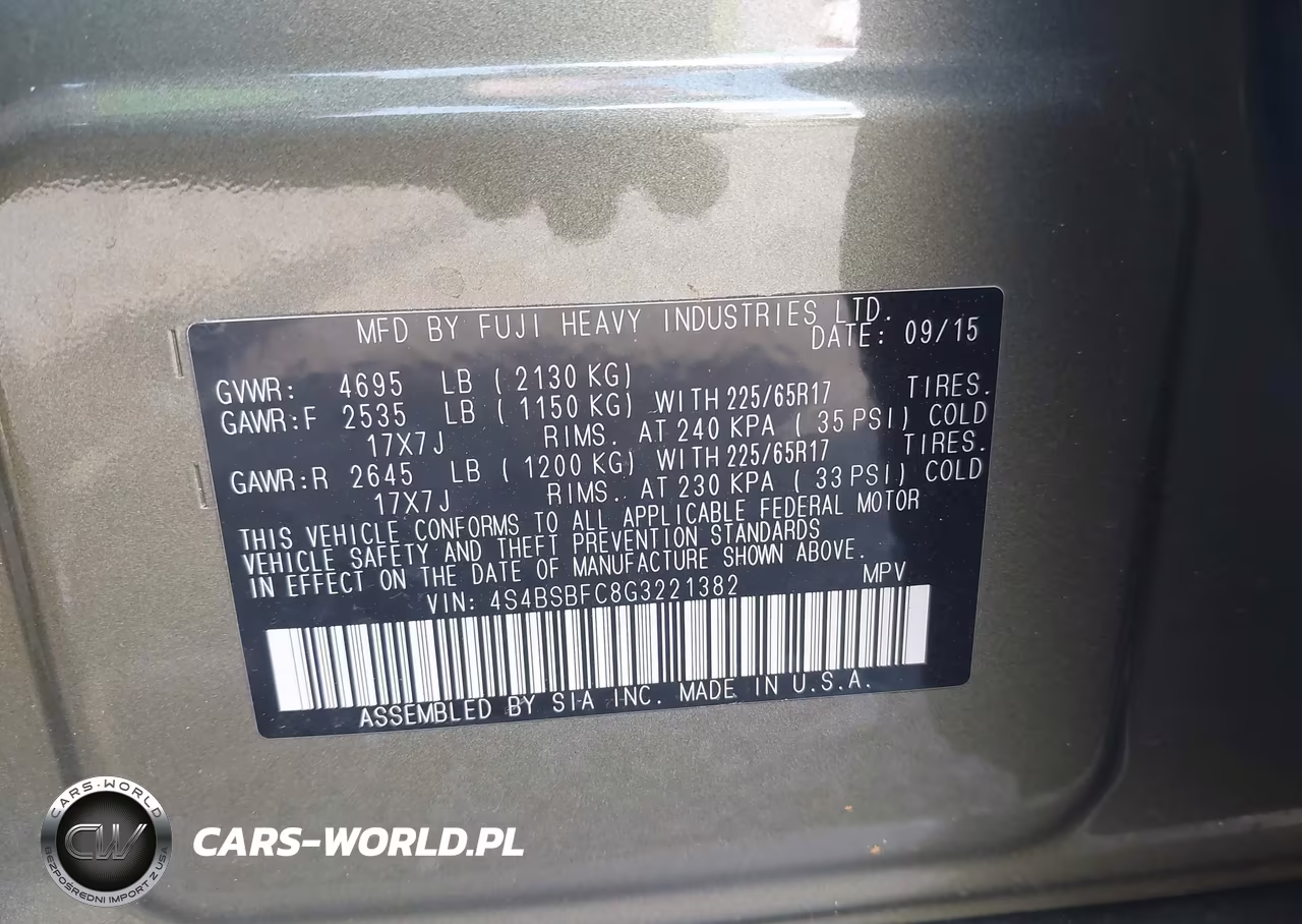 2016 Subaru Outback 2.5I Premium VIN:4S4BSBFC8G3221382 - 9