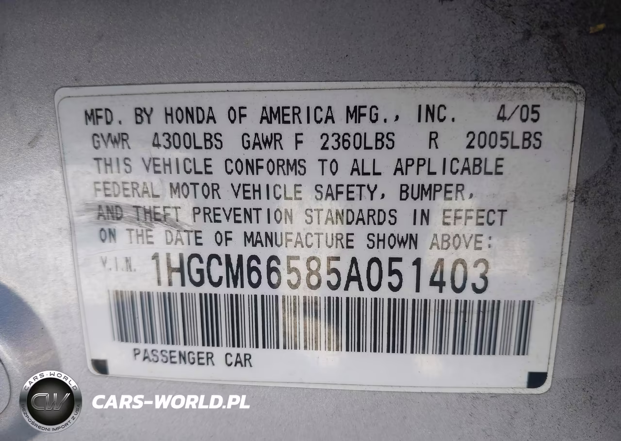 2005 Honda Accord 3.0 Ex VIN:1HGCM66585A051403 - 9