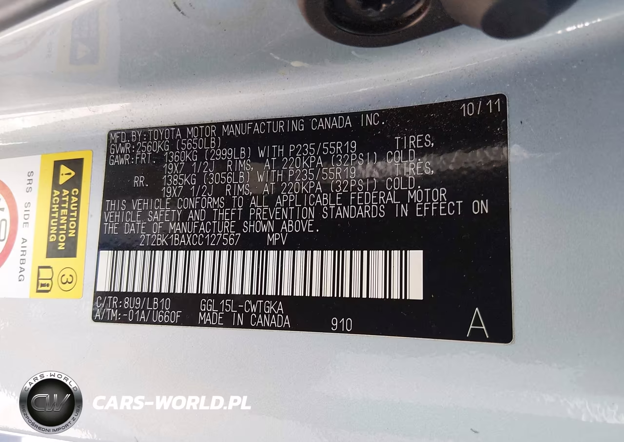 2012 Lexus Rx 350 VIN:2T2BK1BAXCC127567 - 9