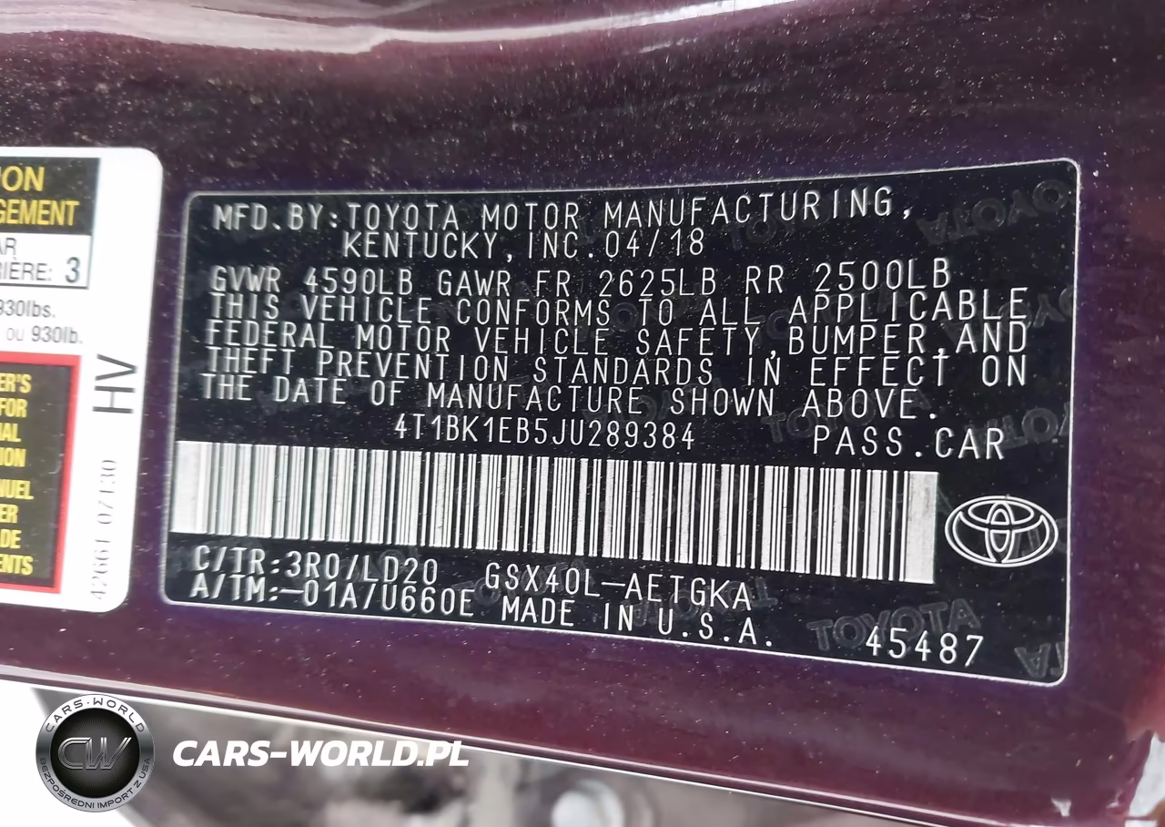 2018 Toyota Avalon Xle VIN:4T1BK1EB5JU289384 - 9