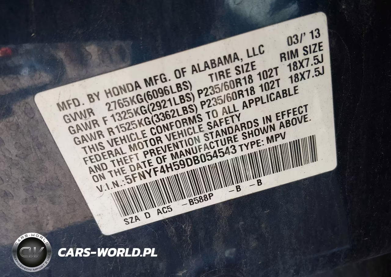 2013 Honda Pilot Ex-L VIN:5FNYF4H59DB054543 - 9