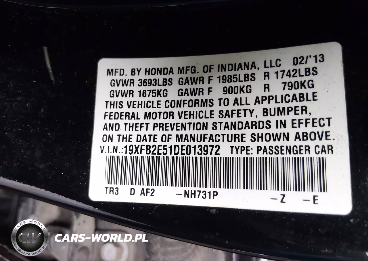 2013 Honda Civic Lx VIN:19XFB2E51DE013972 - 9