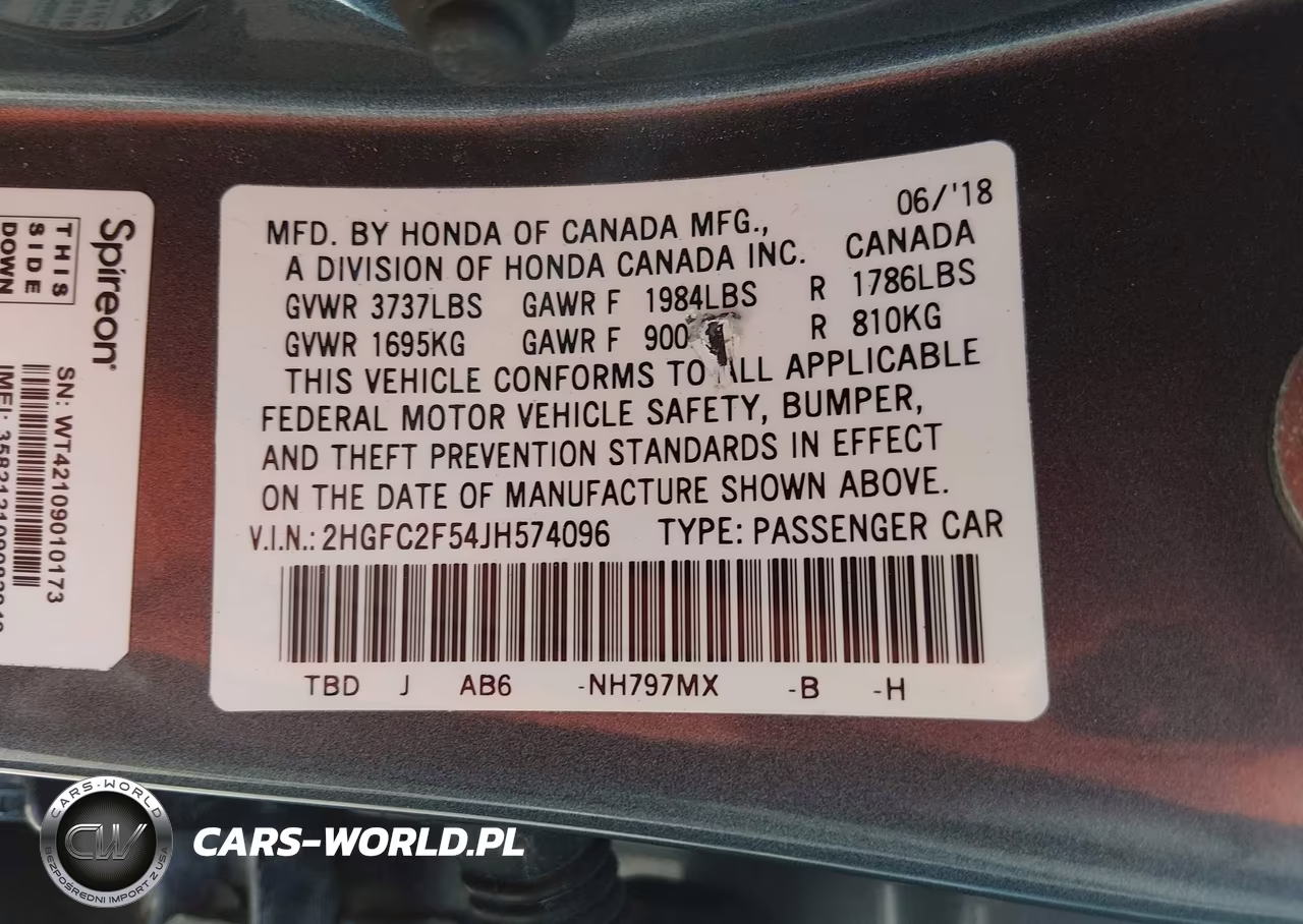 2018 Honda Civic Lx VIN:2HGFC2F54JH574096 - 9