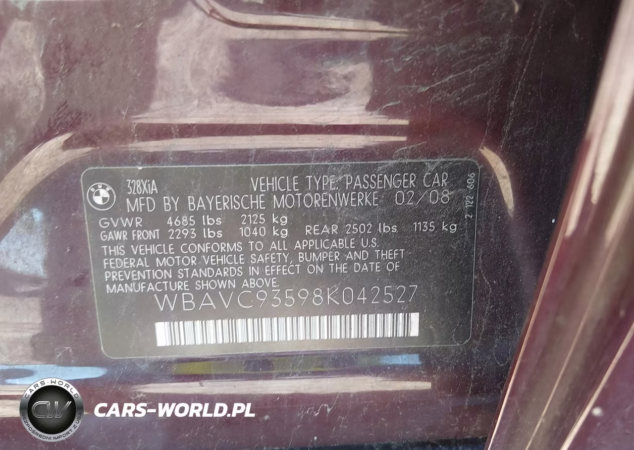 2008 BMW 328Xi VIN:WBAVC93598K042527 - 9