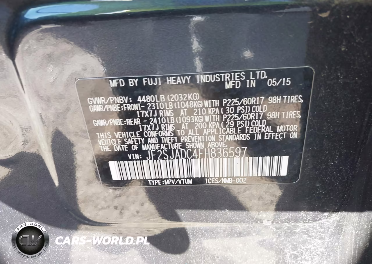 2015 Subaru Forester 2.5I Premium VIN:JF2SJADC4FH836597 - 9