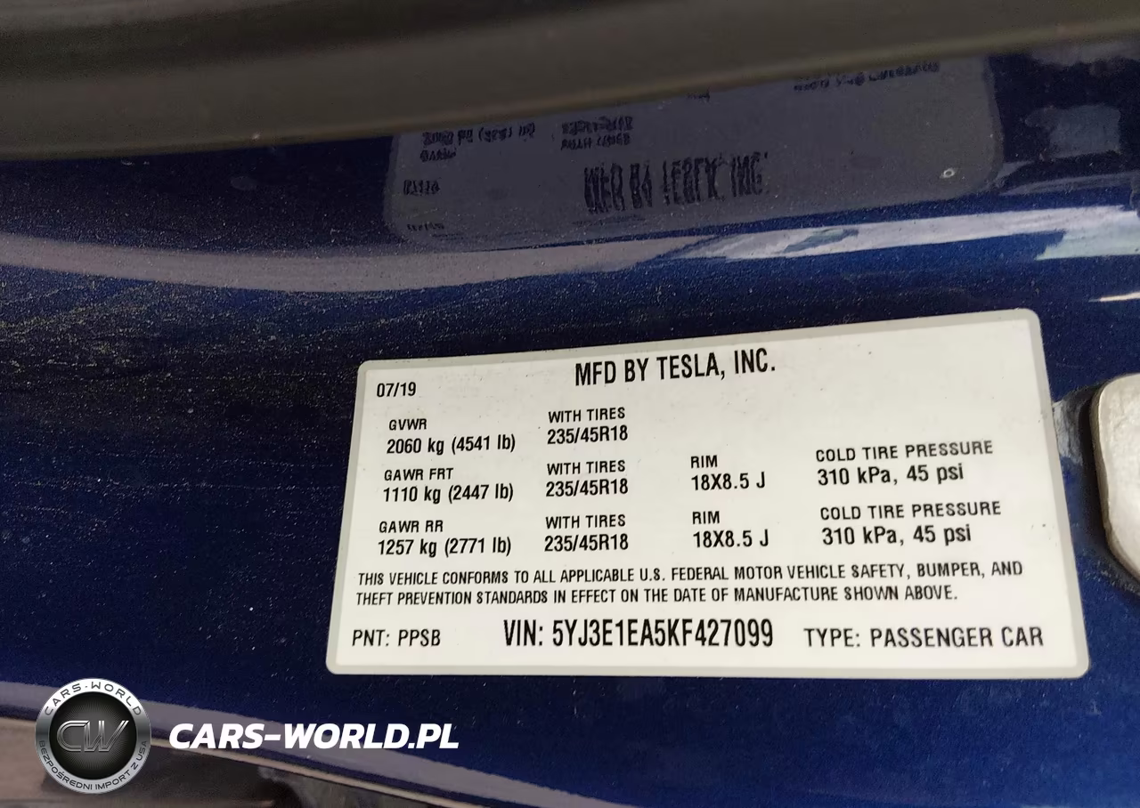 2019 Tesla Model 3 Long Range-Mid Range-Standard Range-Standard Range Plus VIN:5YJ3E1EA5KF427099 - 9