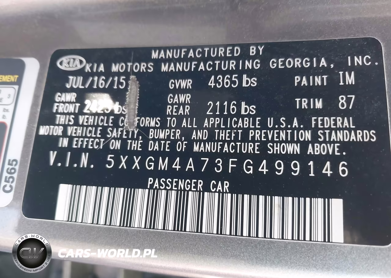 2015 Kia Optima Lx VIN:5XXGM4A73FG499146 - 9