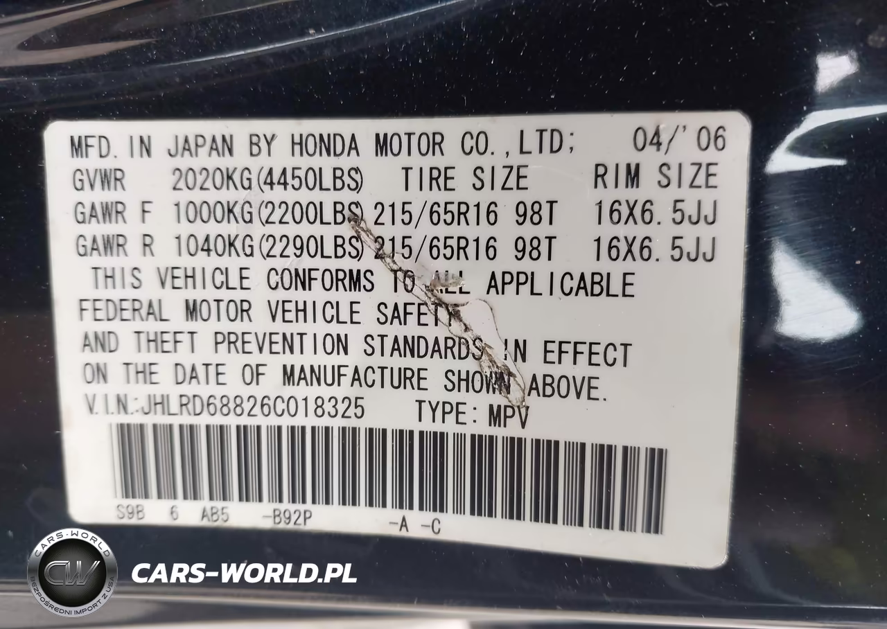 2006 Honda Cr-V Ex VIN:JHLRD68826C018325 - 9
