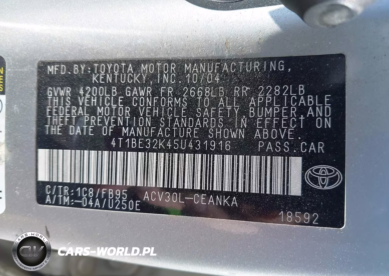 2005 Toyota Camry Le VIN:4T1BE32K45U431916 - 9